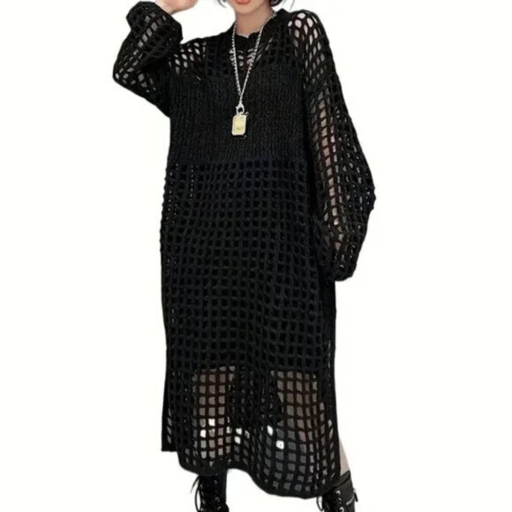 Open Knit Hollow Long Sweater Dress